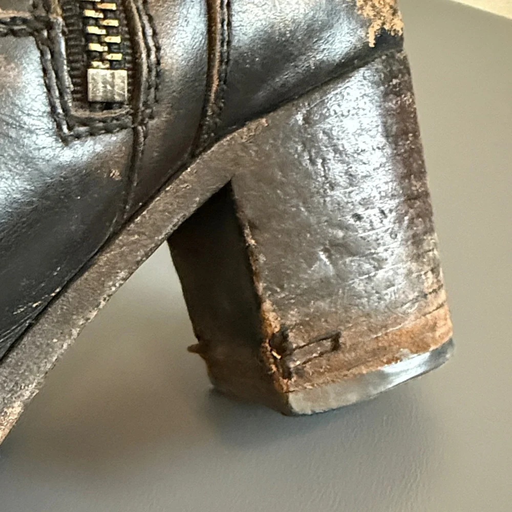 Frye Distressed Black Leather Mid Calf Boots with Buckle Detail - Picture 14 of 16